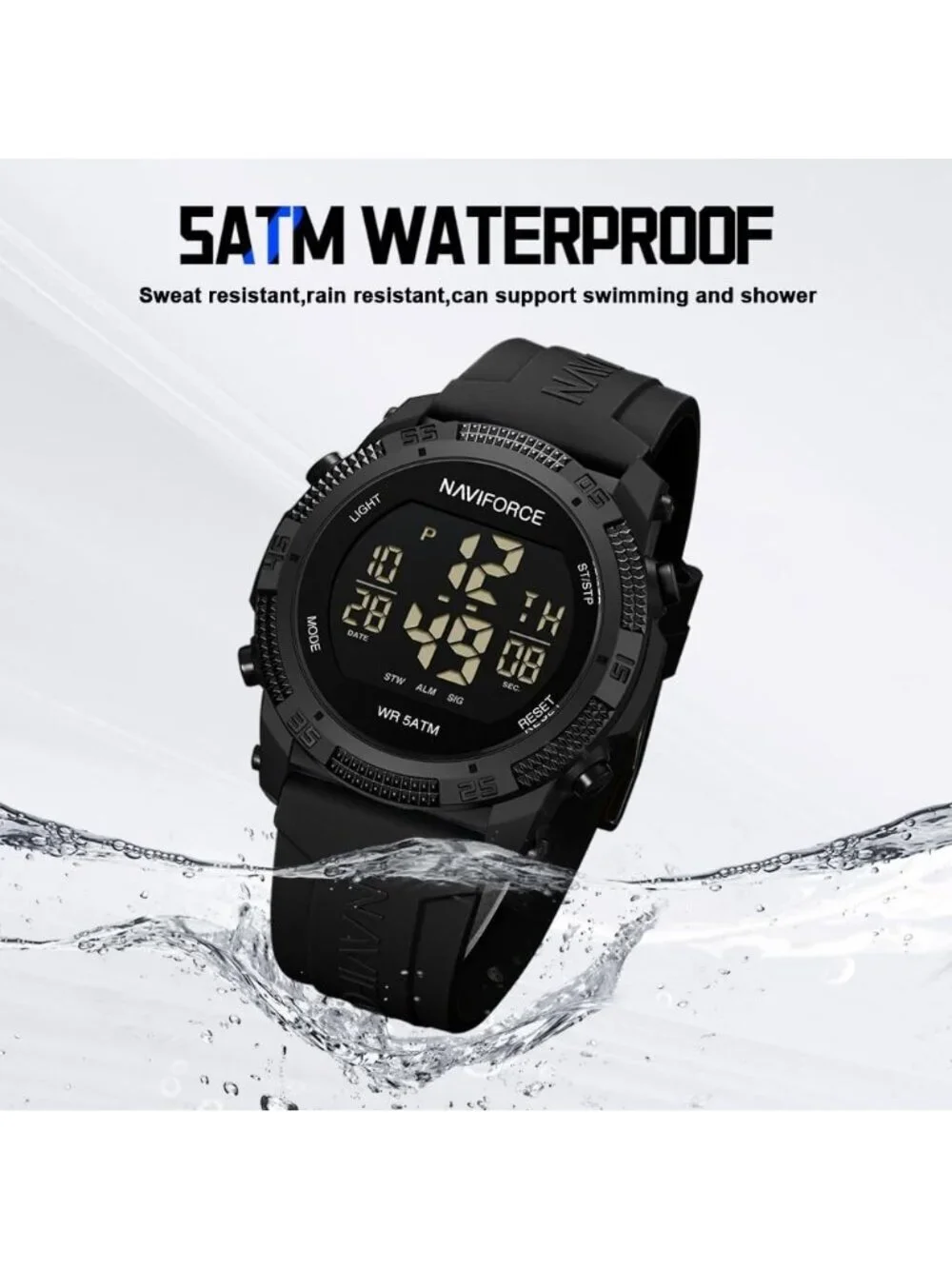 Unisex Black Analog Quartz Rubber Strap Sports Waterproof Digital Wrist Watch